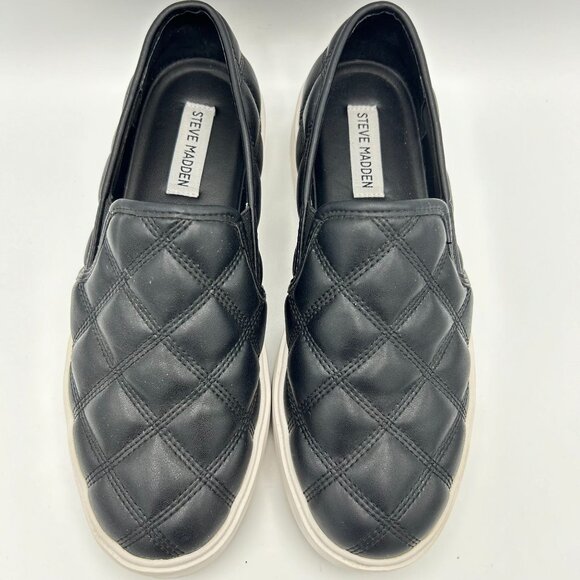Steve Madden Black Legacy Quilted Slip-On Sneakers Womens 8M Comfort - Picture 5 of 8